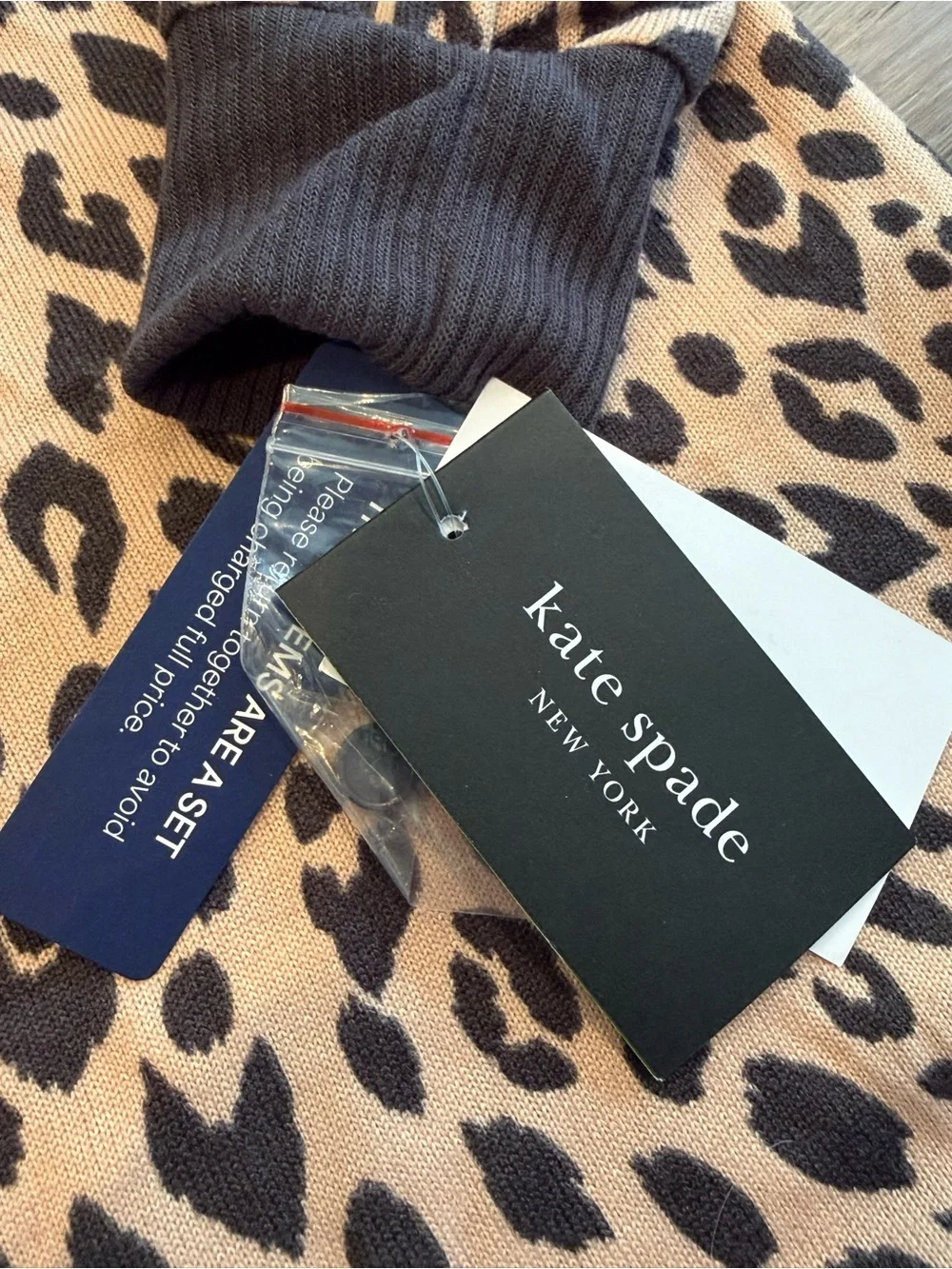 NWT Kate Spade Leopard Print Two-Piece Jogger Pajama Set - Tan and Black Small